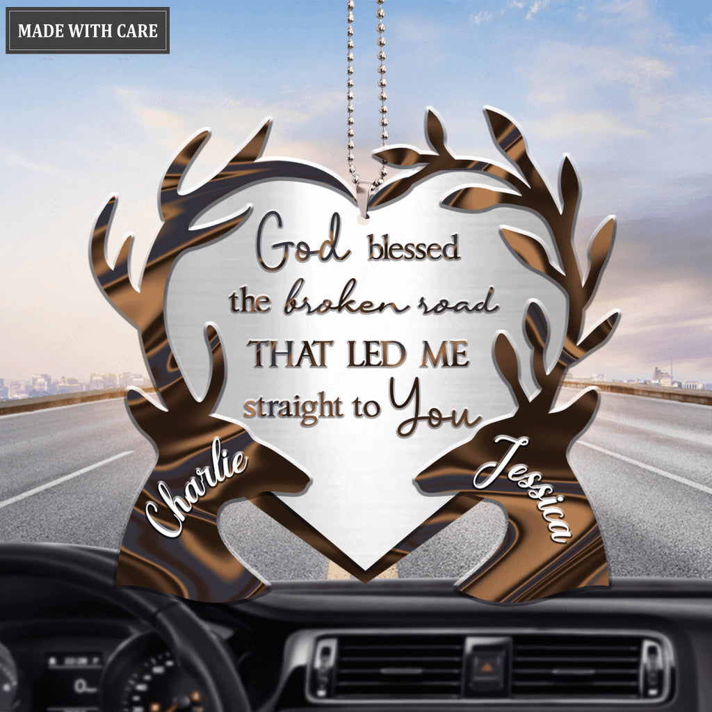 Buck And Doe With Heart God Blessed Personalized Ornament