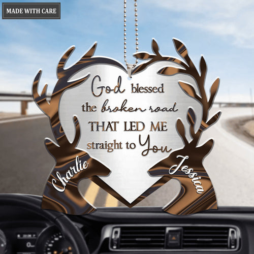 Buck And Doe With Heart God Blessed Personalized Ornament
