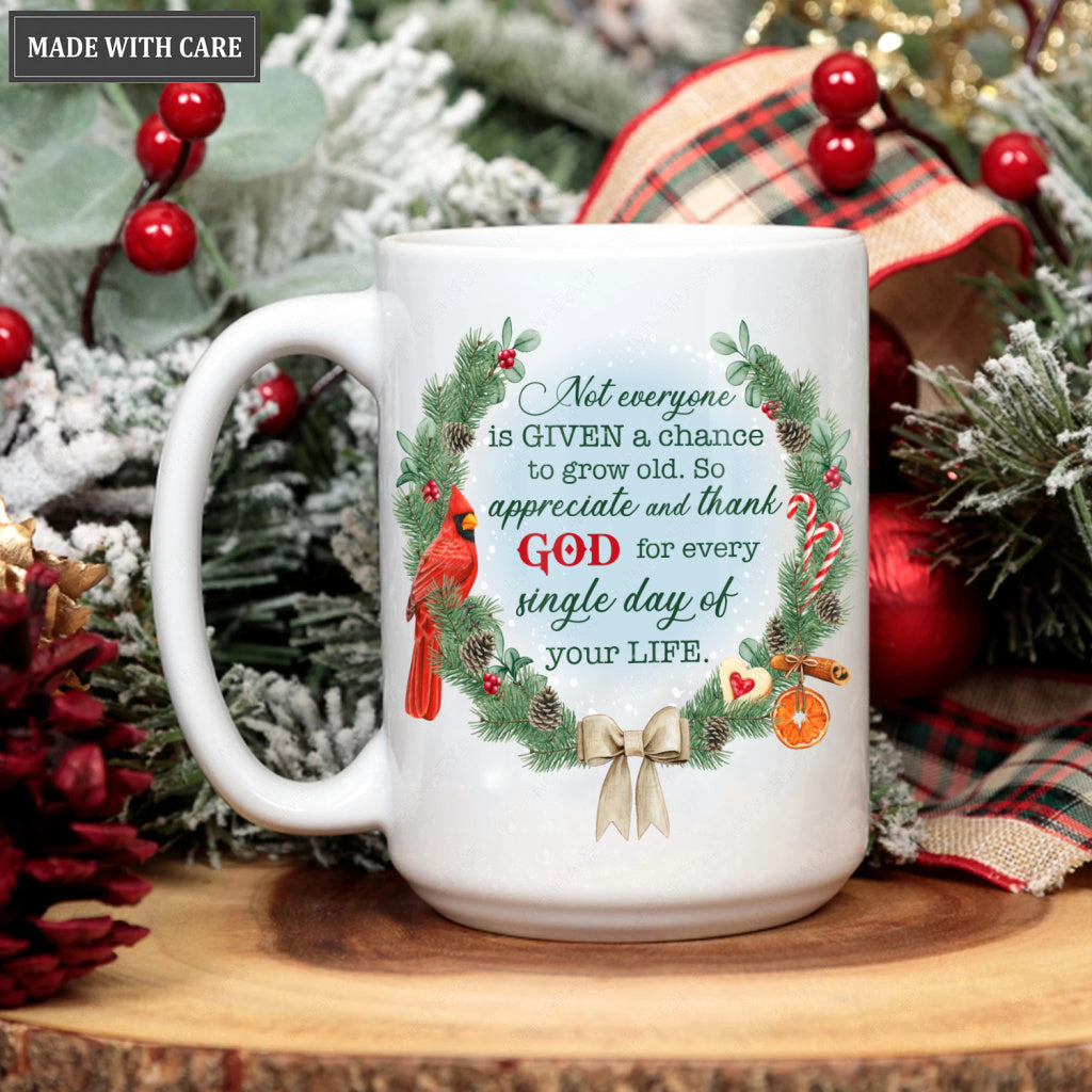 Christmas Pine Floral Frame Cardinal Thank God Everyday Mug