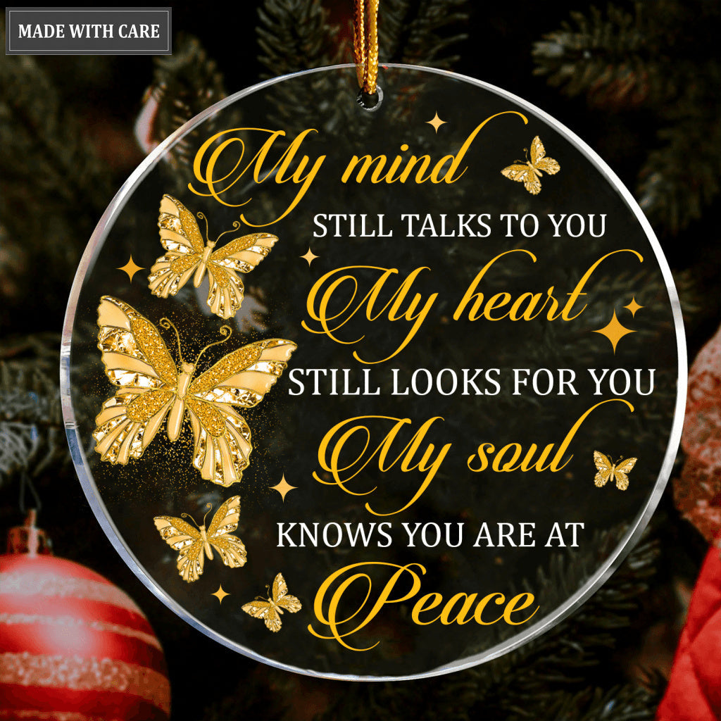 Golden Diamond Butterfly My Soul Knows You Are At Peace Transparent Ornament