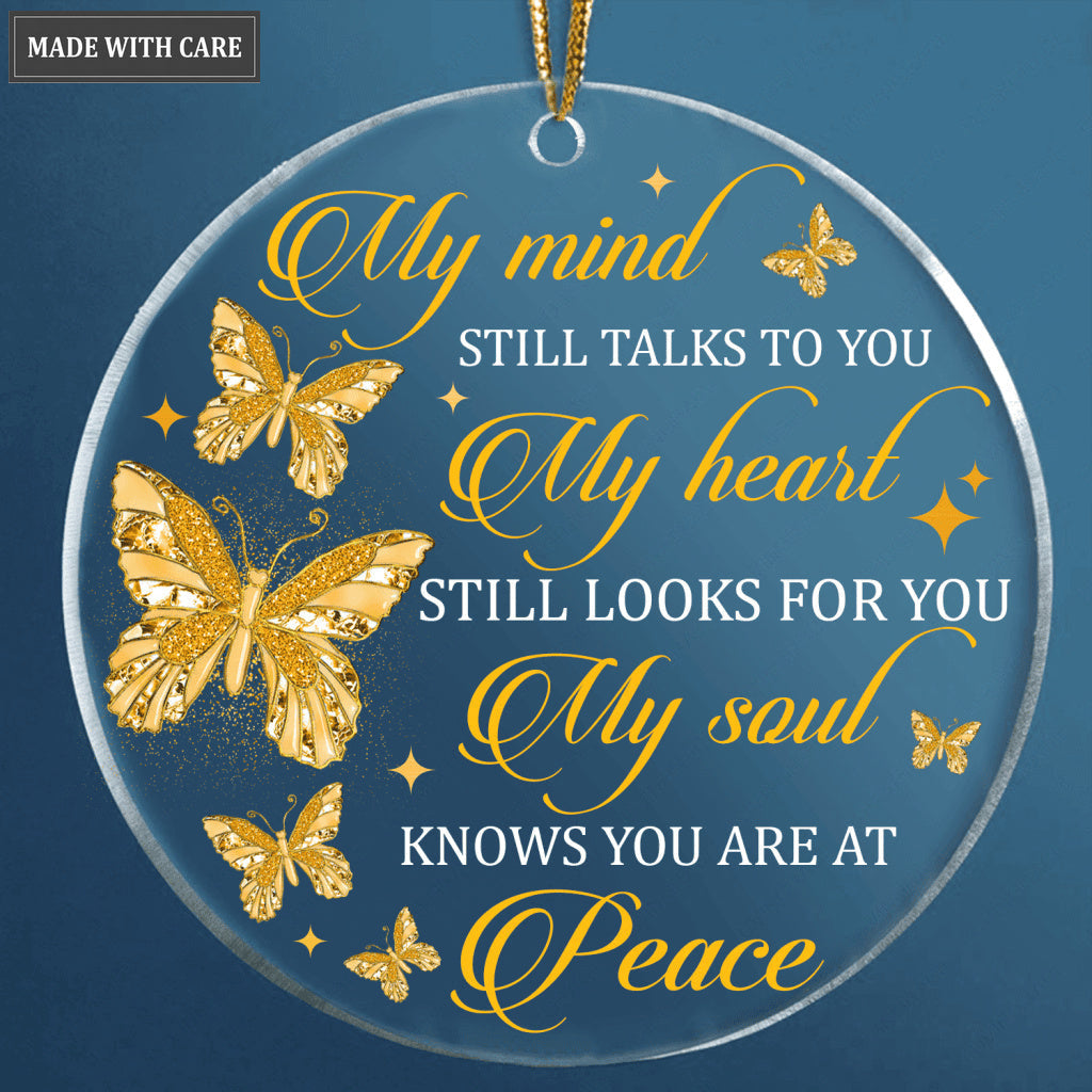 Golden Diamond Butterfly My Soul Knows You Are At Peace Transparent Ornament