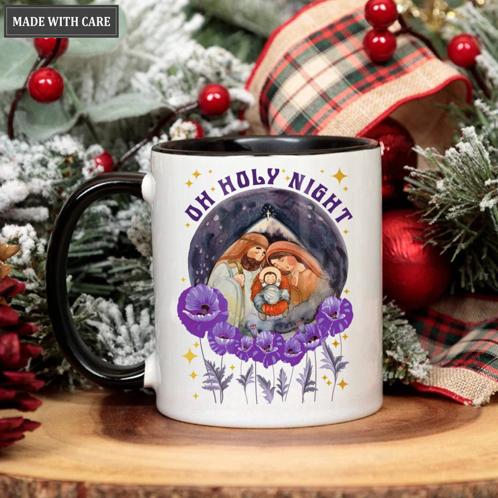 Purple Flower Christmas Oh Holy Night Mug