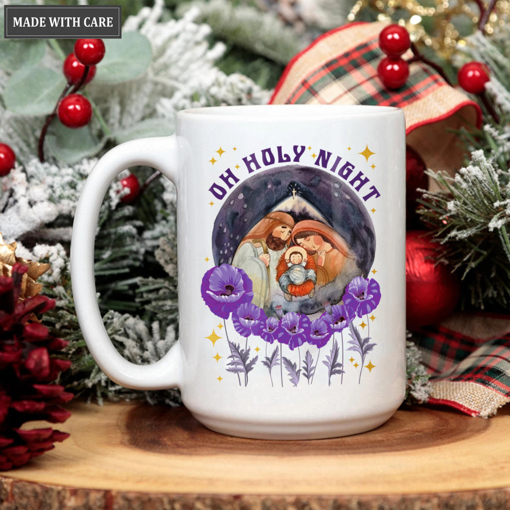 Purple Flower Christmas Oh Holy Night Mug