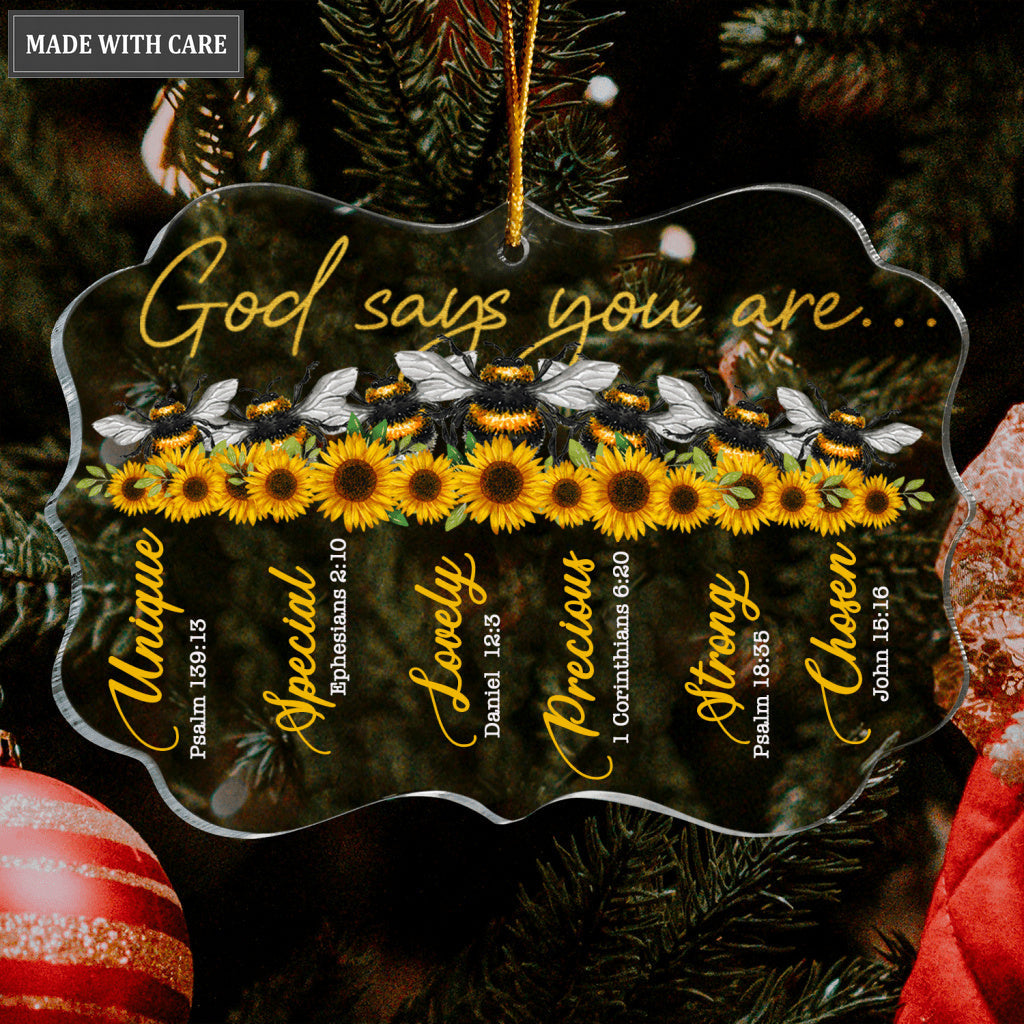 Sunflower Bee God Says You Are Transparent Ornament