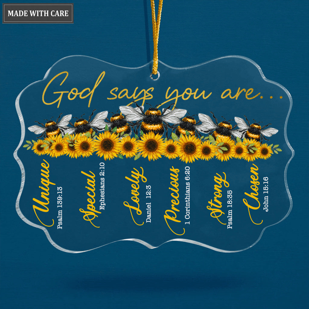 Sunflower Bee God Says You Are Transparent Ornament