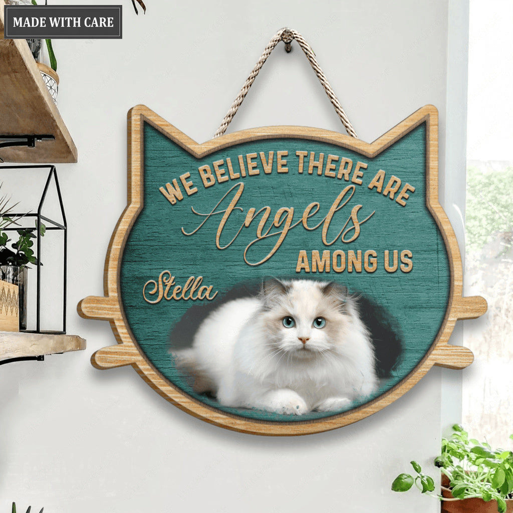 Personalized Cat Angels Among Us Memorial Customized Shape Wooden Sign