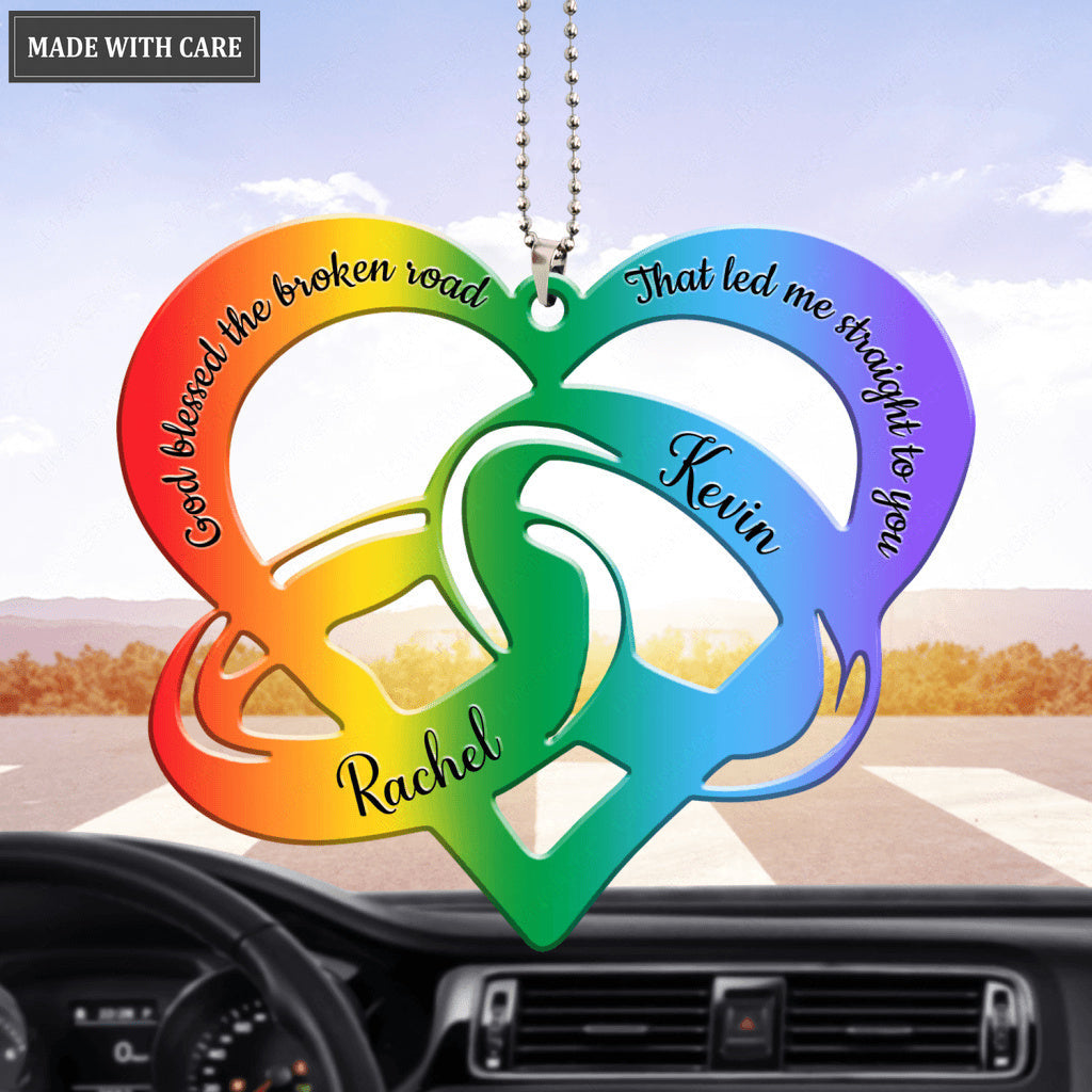 Rainbow Pride Couple Rings God Blessed Personalized Ornament