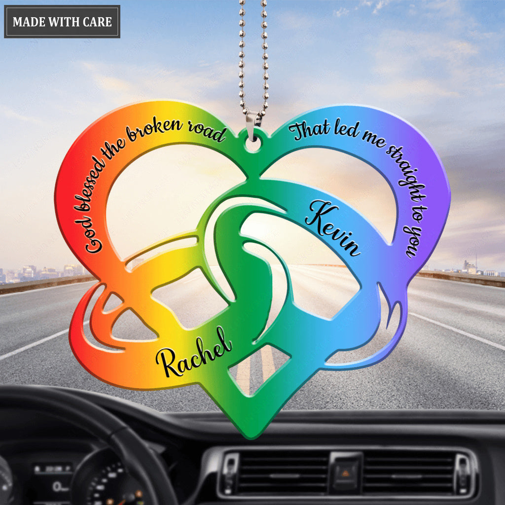 Rainbow Pride Couple Rings God Blessed Personalized Ornament