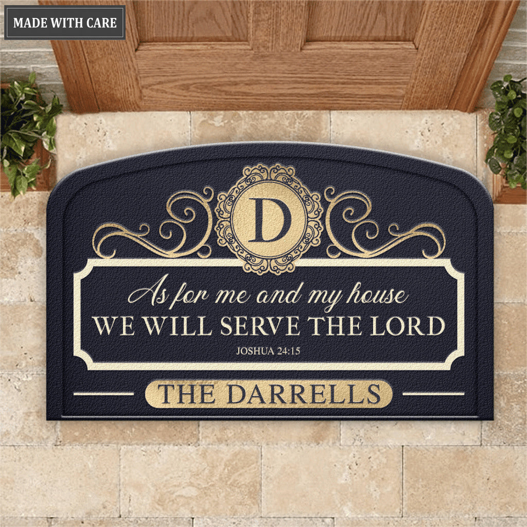 Personalized Navy Serve The Lord Shaped Doormat