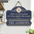 Personalized Serve The Lord Family Home Shaped Wood Sign