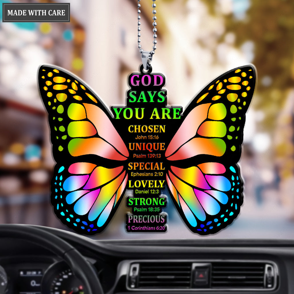 God Says You Are Cross Rainbow Butterfly Christian Ornament
