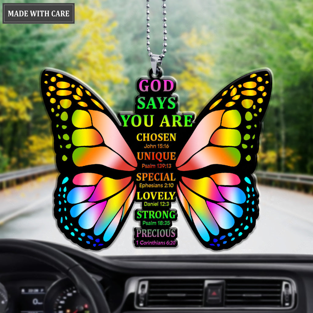 God Says You Are Cross Rainbow Butterfly Christian Ornament