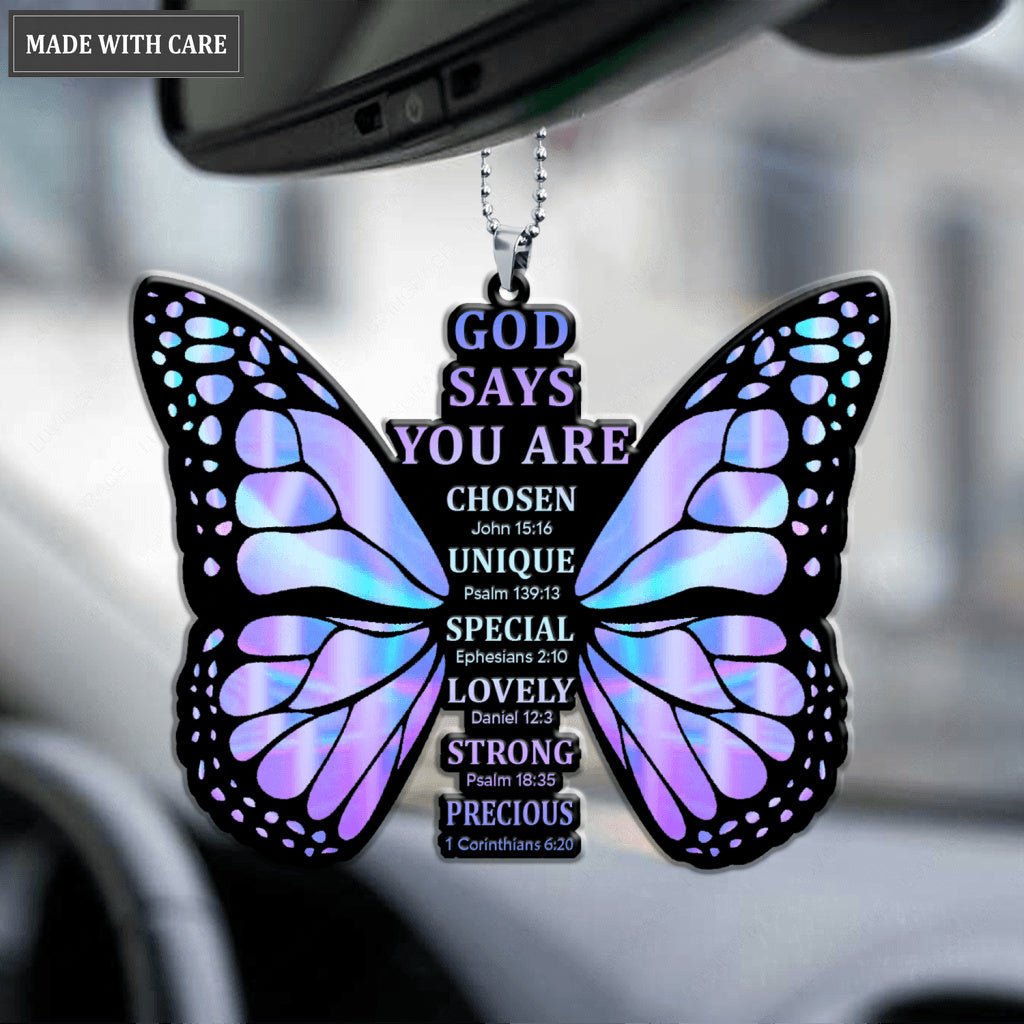 God Says You Are Cross Rainbow Butterfly Christian Ornament