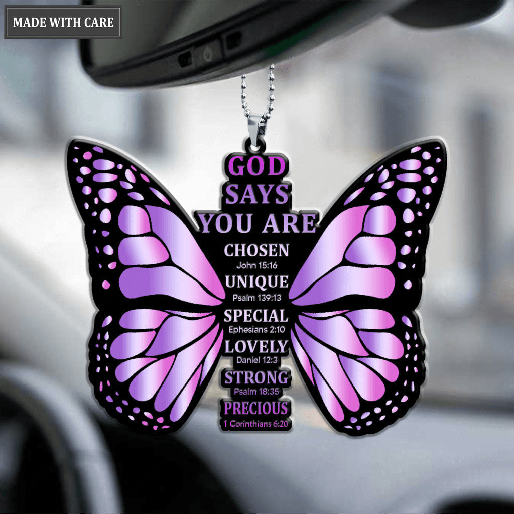 God Says You Are Cross Rainbow Butterfly Christian Ornament