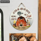 Personalized Farmer Family Serve The Lord Wood Circle Sign