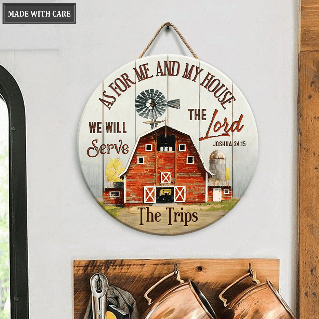 Personalized Farmer Family Serve The Lord Wood Circle Sign