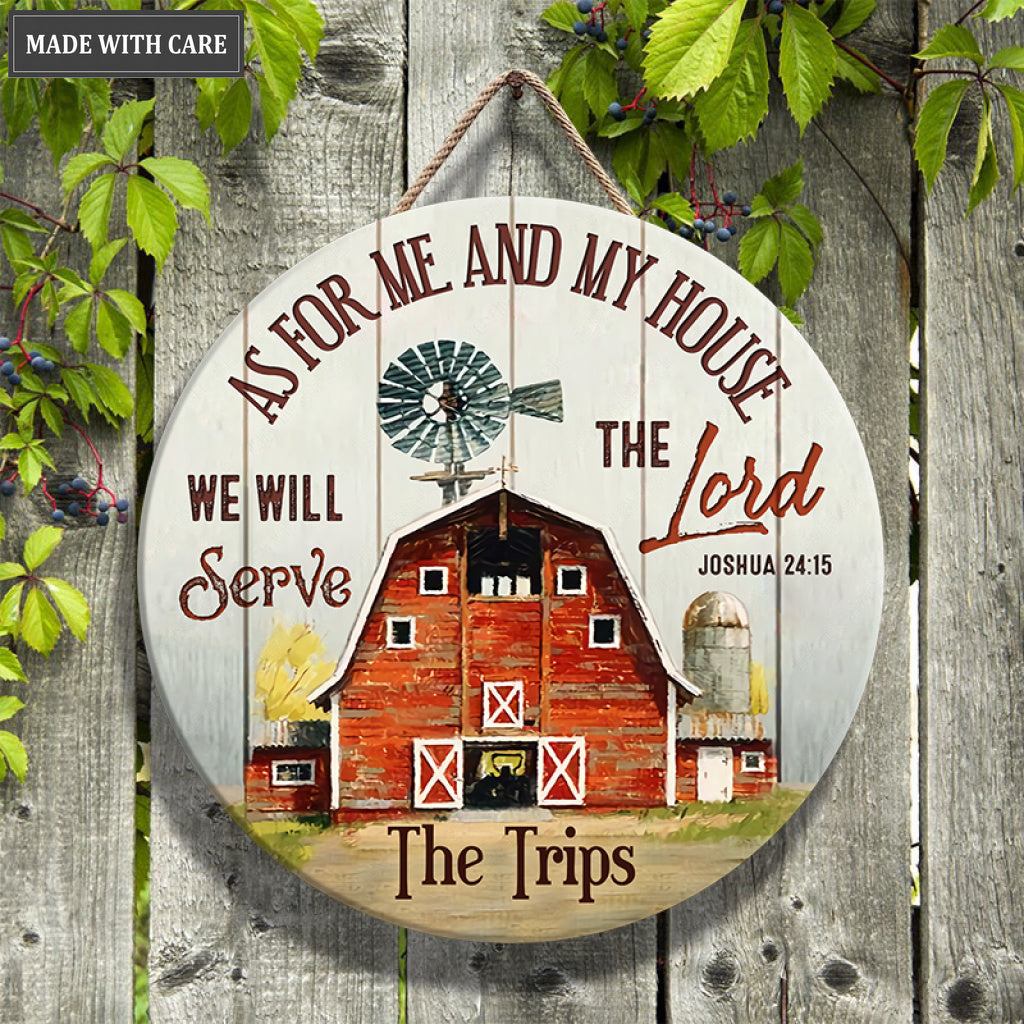 Personalized Farmer Family Serve The Lord Wood Circle Sign