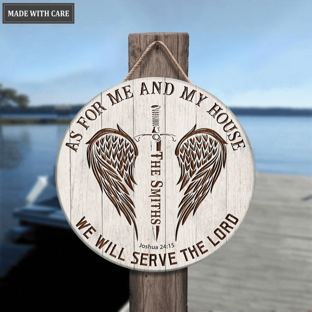 Personalized Wings And Sword Serve The Lord WOod Circle Sign