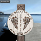 Personalized Wings And Sword Serve The Lord WOod Circle Sign