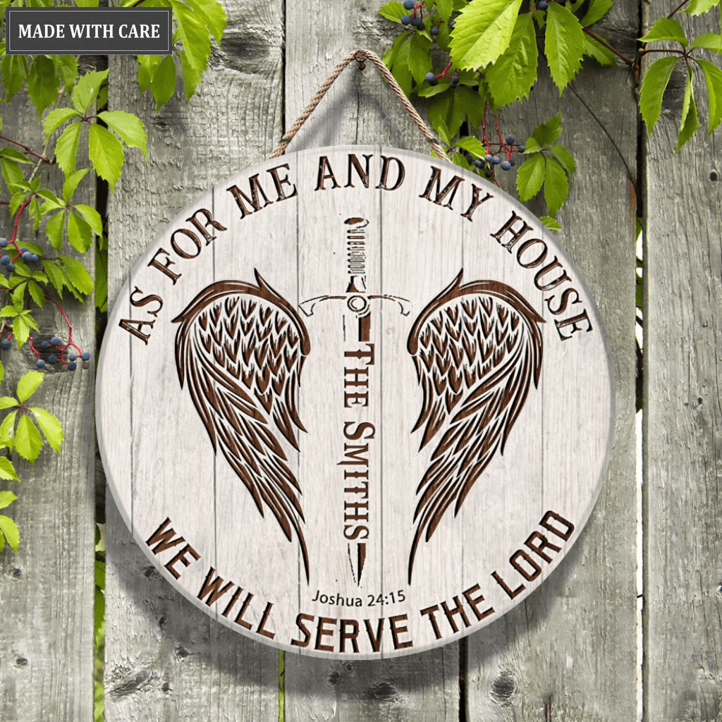 Personalized Wings And Sword Serve The Lord WOod Circle Sign