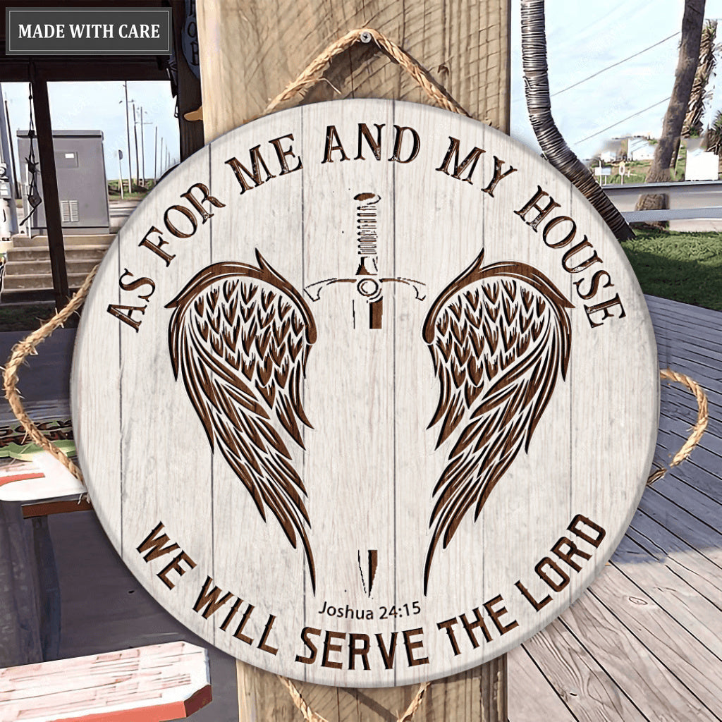 Personalized Wings And Sword Serve The Lord WOod Circle Sign
