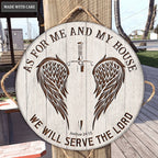 Personalized Wings And Sword Serve The Lord WOod Circle Sign