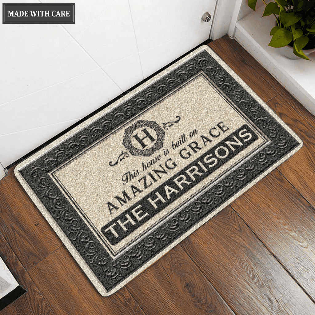 This House Is Built On Amazing Grace Personalized Doormat