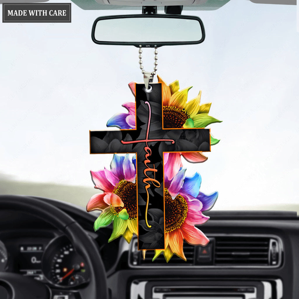 Faith Rainbow Sunflower Car Hanging Ornament