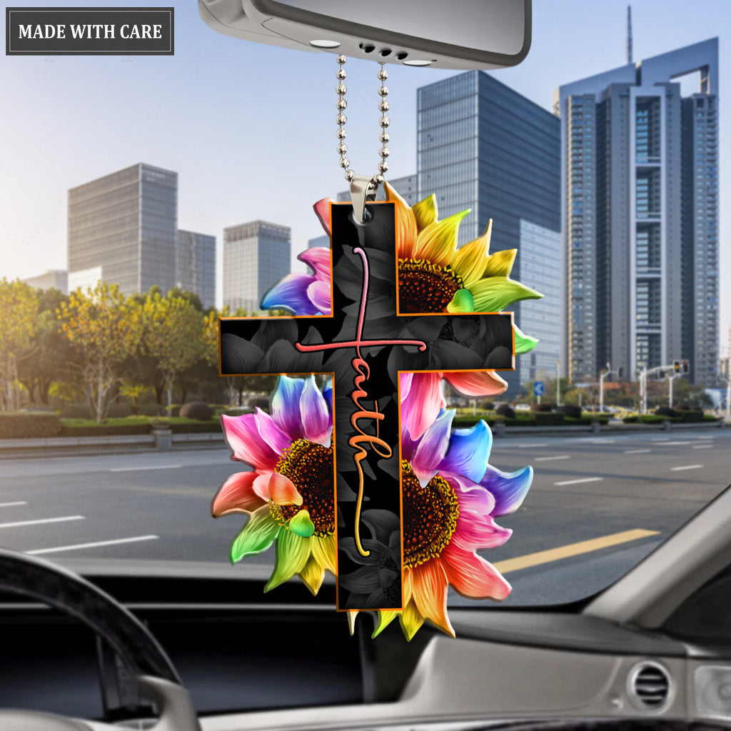 Faith Rainbow Sunflower Car Hanging Ornament