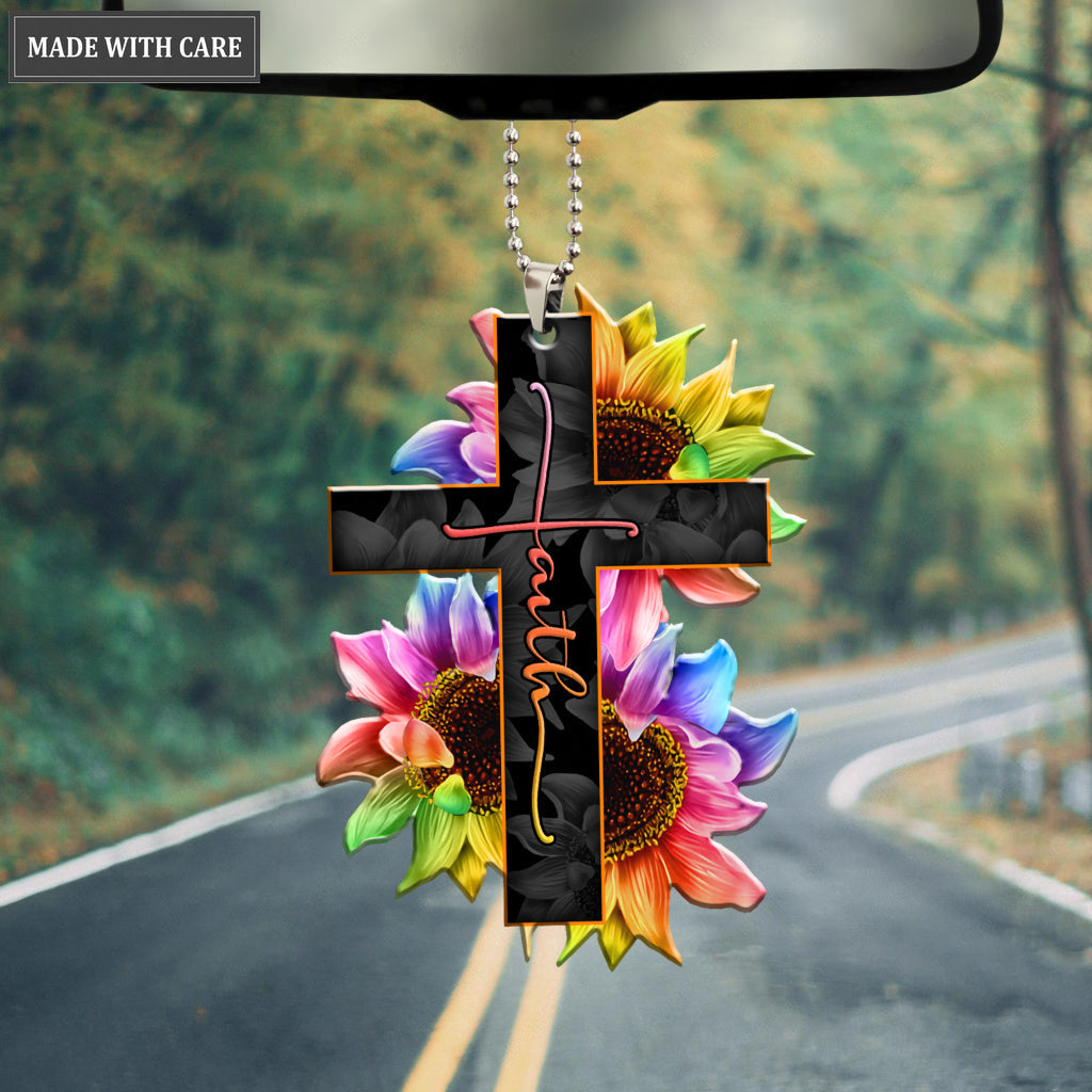 Faith Rainbow Sunflower Car Hanging Ornament