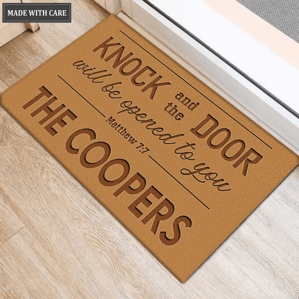 Knock & The Door Will Be Opened To You Bible Verse Personalized Doormat