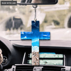 Large Beach Scene Cross Car Hanging Ornament