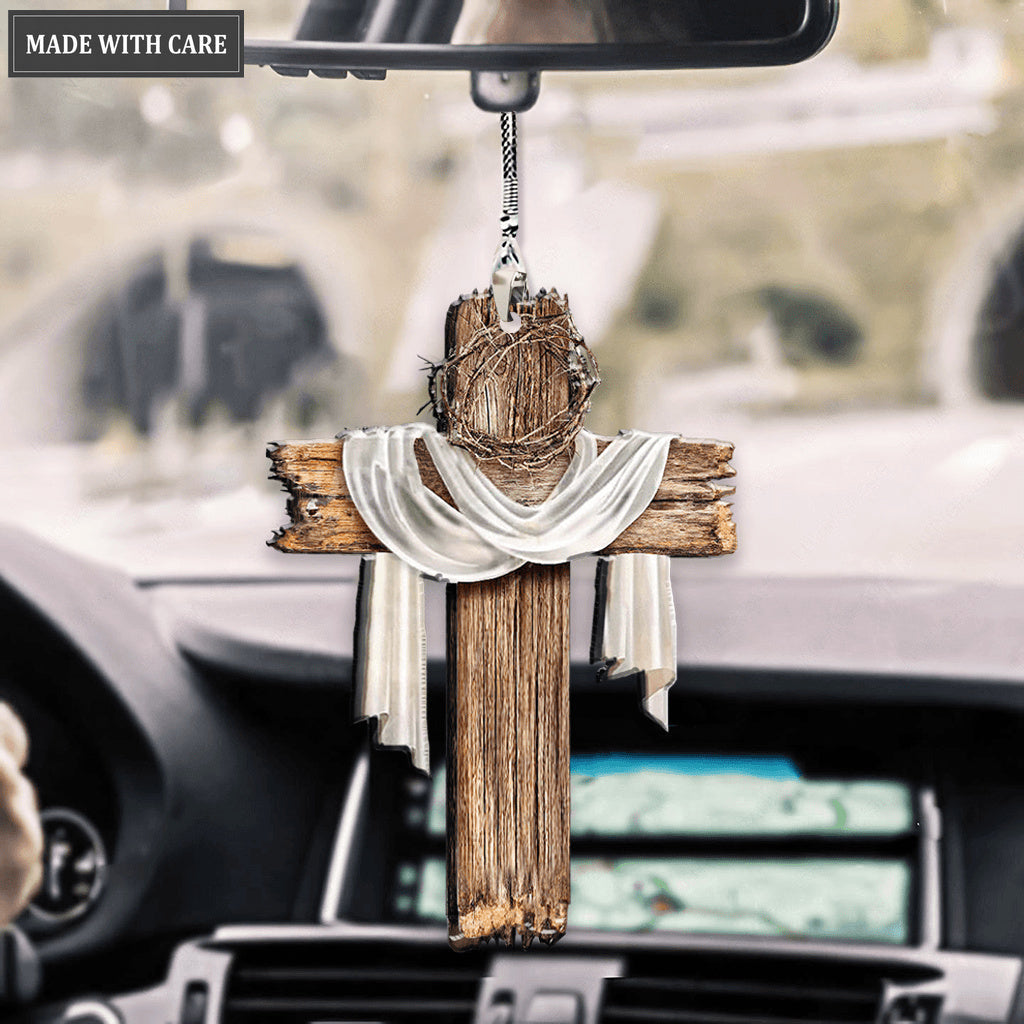 Wooden Jesus Cross Car Hanging Ornament