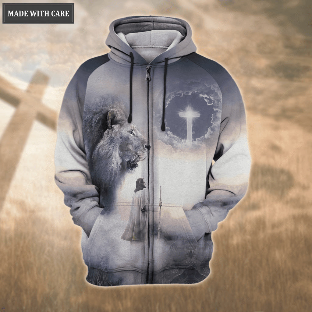 Blue Lion Christ Jesus Cross Way Maker Miracle Worker Hoodie