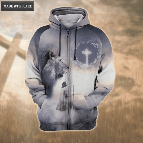 Blue Lion Christ Jesus Cross Way Maker Miracle Worker Hoodie