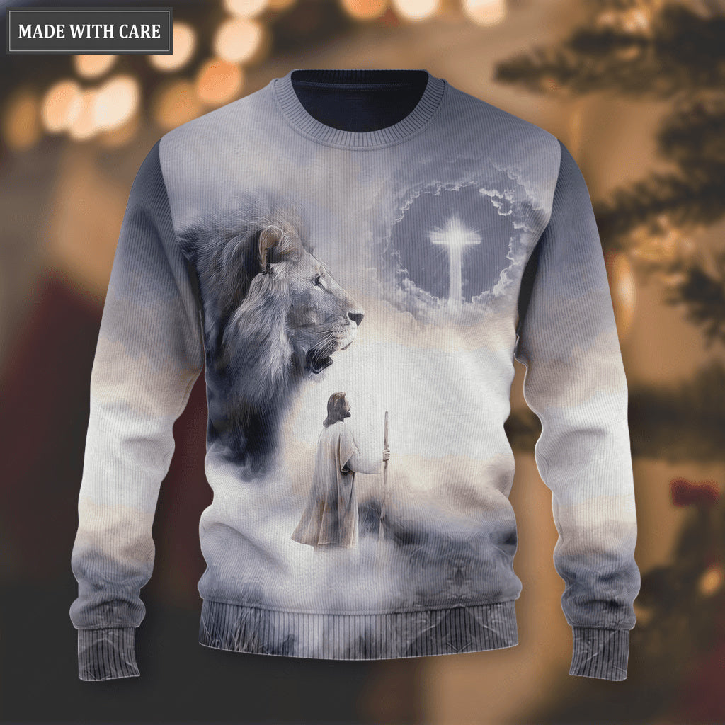 Blue Lion Christ Jesus Cross Way Maker Miracle Worker Wool Sweatshirt