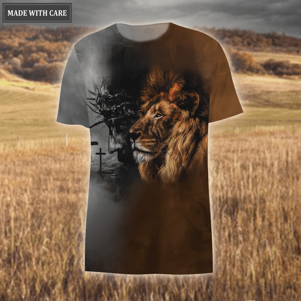 Brown Grey Lion Jesus Cross Way Maker Miracle Worker Hoodie