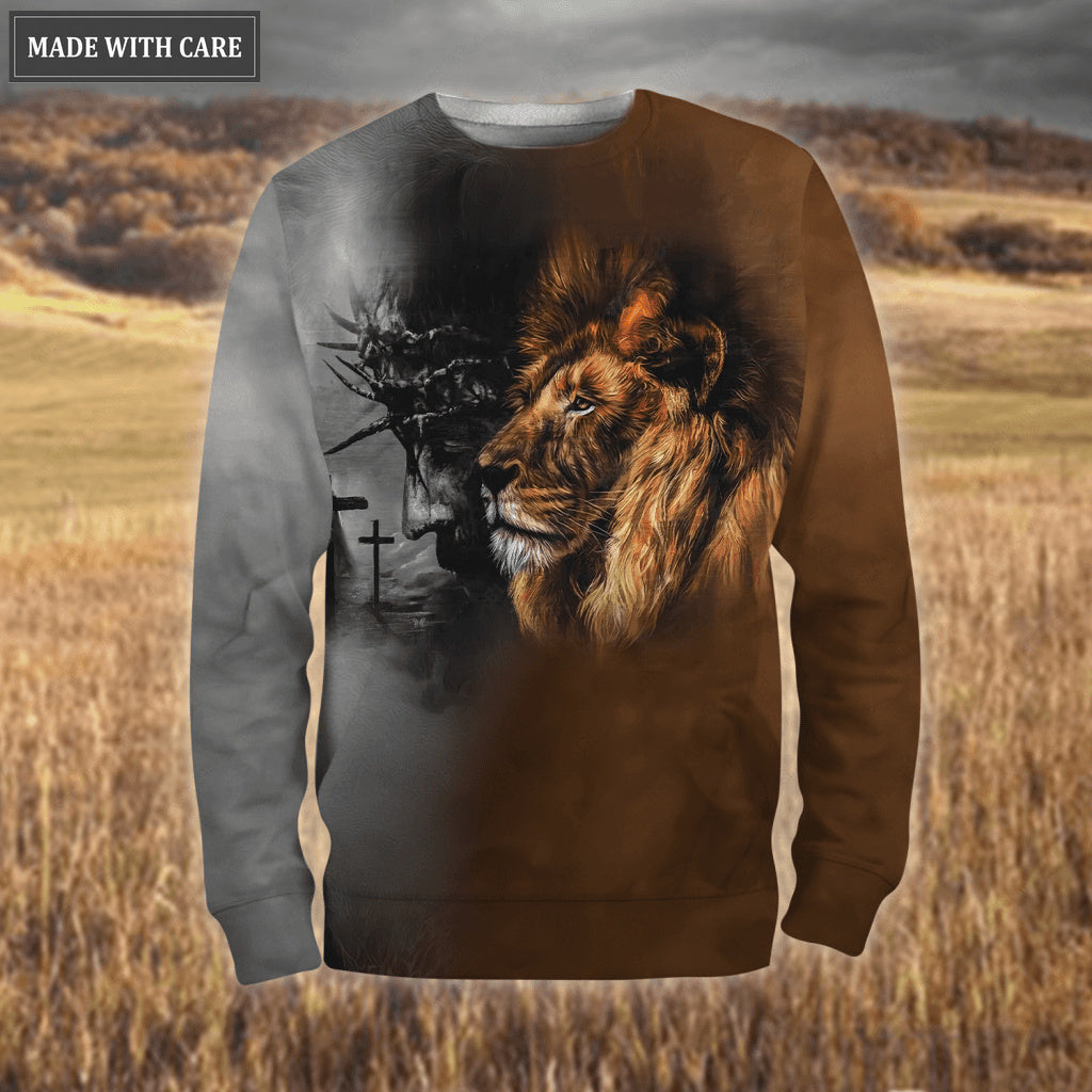 Brown Grey Lion Jesus Cross Way Maker Miracle Worker Hoodie