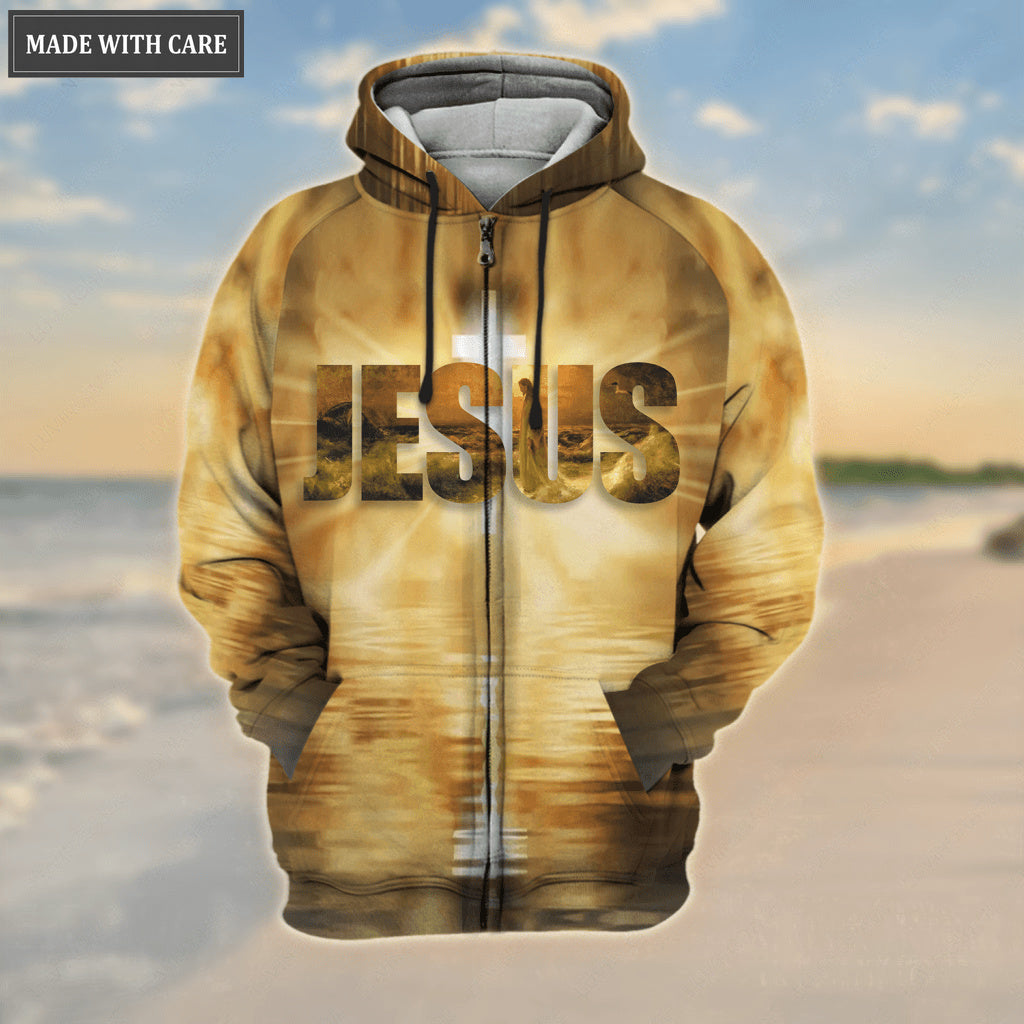Christ Jesus On Cross On Beach Way Maker Miracle Worker Hoodie