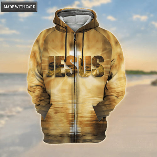 Christ Jesus On Cross On Beach Way Maker Miracle Worker Hoodie