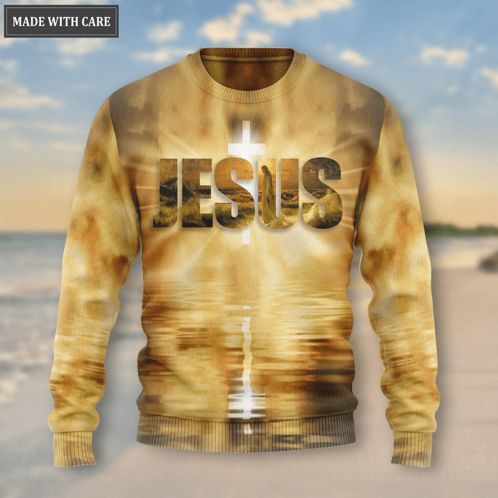 Christ Jesus On Cross On Beach Way Maker Miracle Worker Woll Sweatshirt