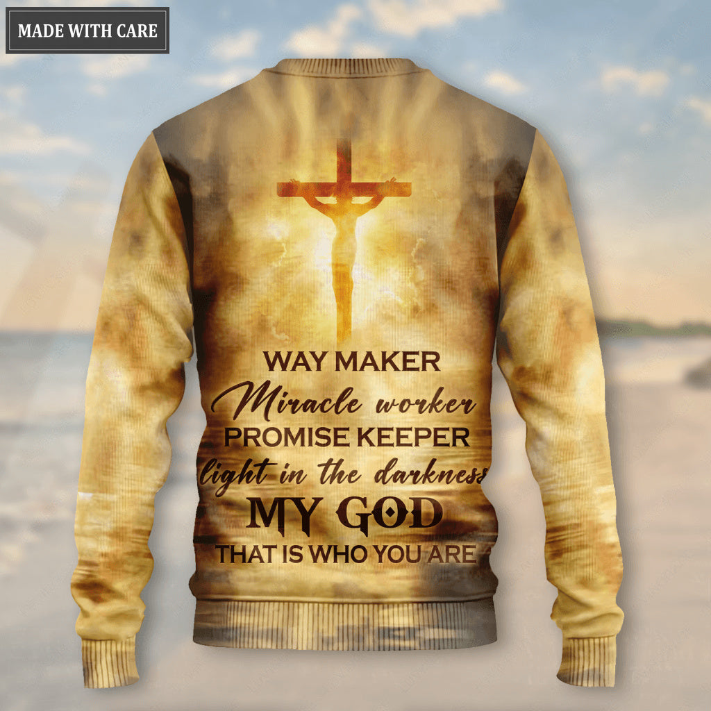 Christ Jesus On Cross On Beach Way Maker Miracle Worker Woll Sweatshirt