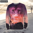 Sunset Cross Lion Let Your Faith Be Bigger Than Your Fear Hoodie