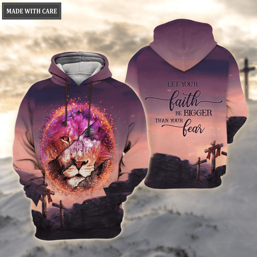 Sunset Cross Lion Let Your Faith Be Bigger Than Your Fear Hoodie