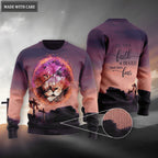 Sunset Cross Lion Let Your Faith Be Bigger Than Your Fear Wool Sweatshirt