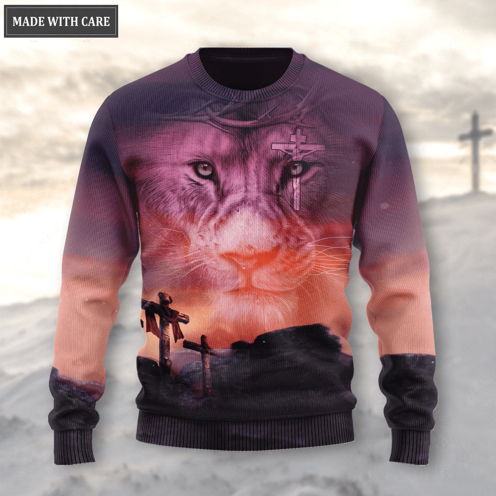 Sunset Cross Lion Let Your Faith Be Bigger Than Your Fear Wool Sweatshirt