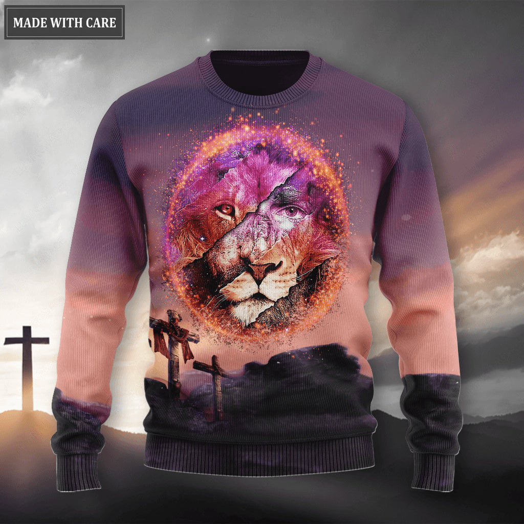 Sunset Cross Lion Let Your Faith Be Bigger Than Your Fear Wool Sweatshirt