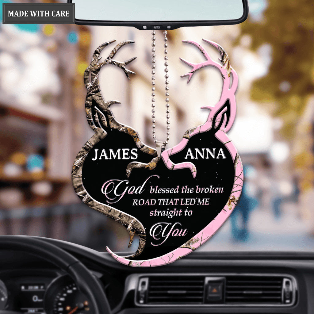 Personalized Brown Buck And Pink Doe God Blessed Ornament