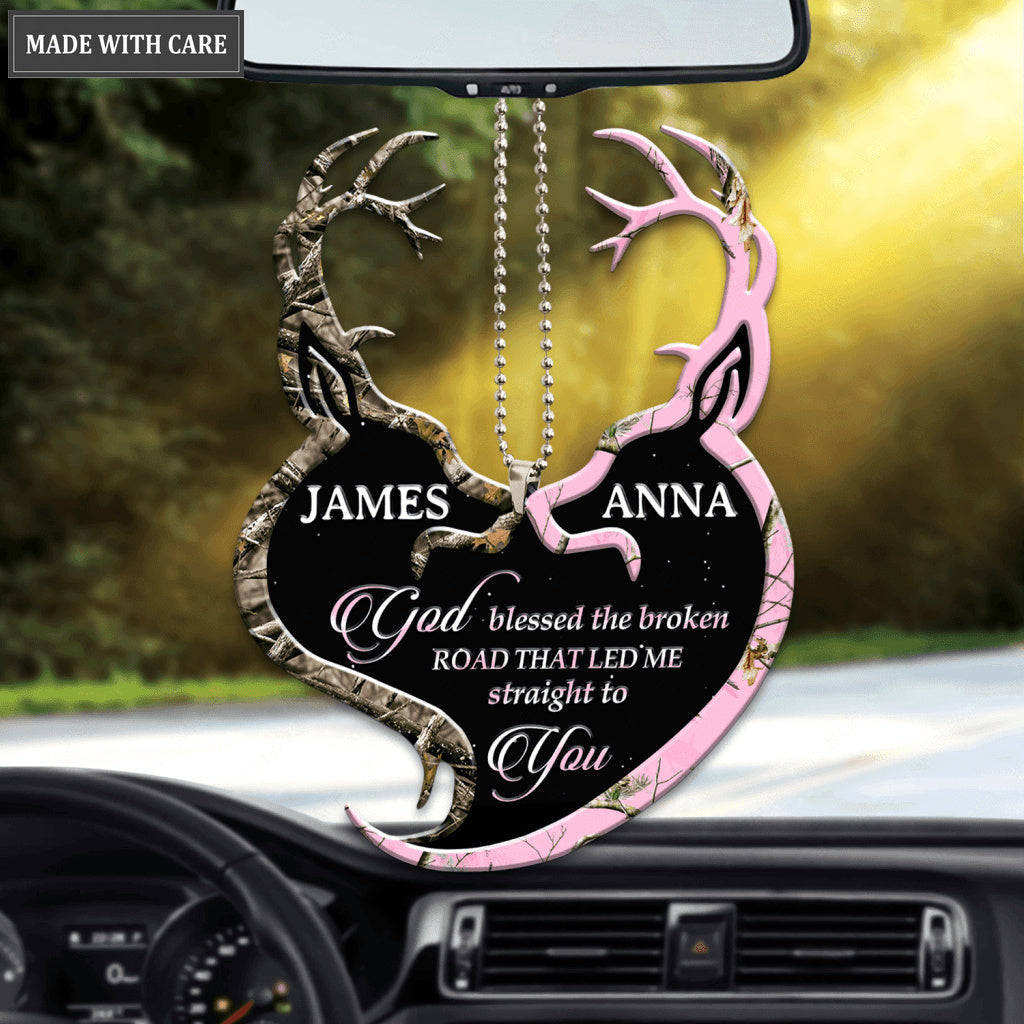 Personalized Brown Buck And Pink Doe God Blessed Ornament