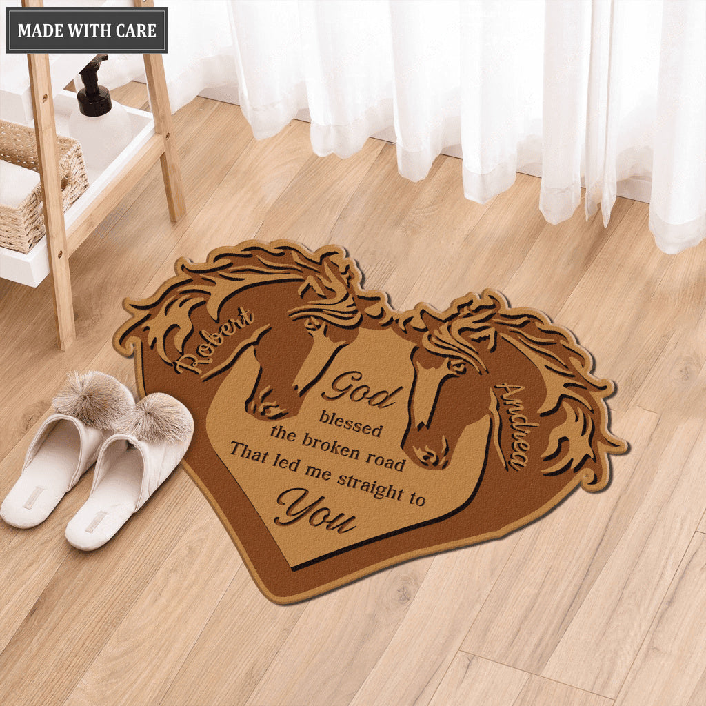 Personalized Couple Horse God Blessed Shaped Doormat